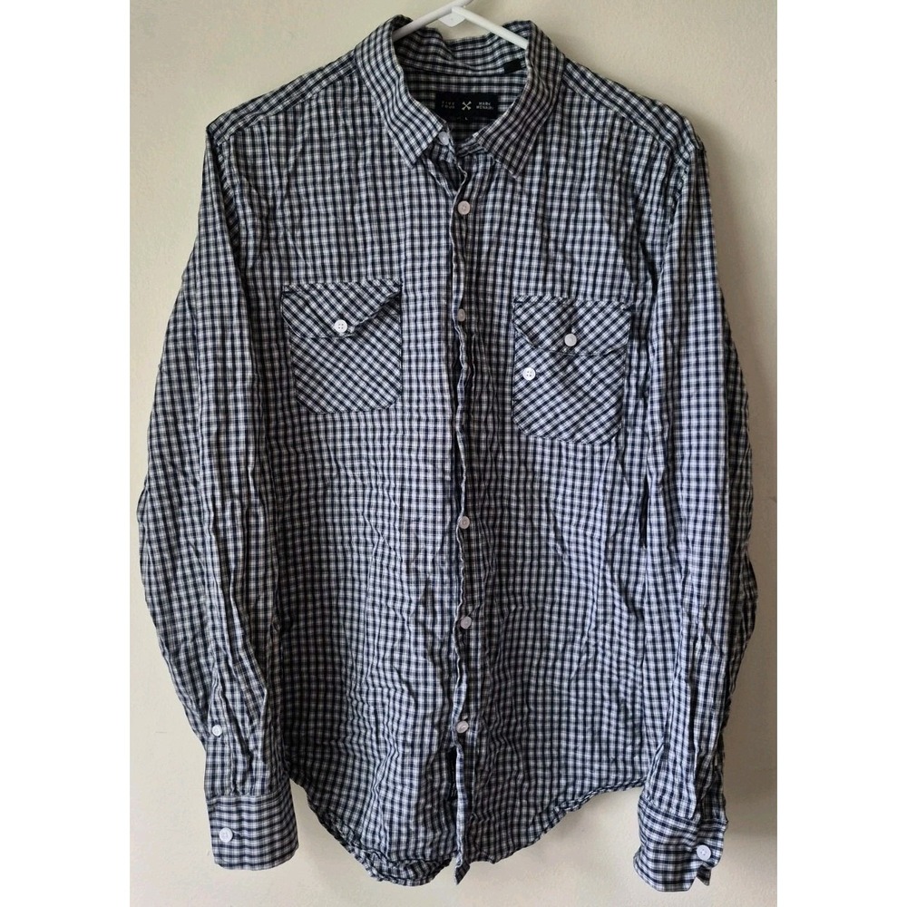 Five Four x Mark McNairy Shirt Mens Extra Large Blue Check Button Pockets Preppy